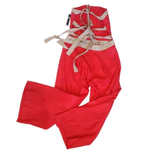 Luxe Linen Strapless Open Back Jump Suit-Wide Leg-NWT-Resortwear-Coastal Chic-L - Picture 7 of 13